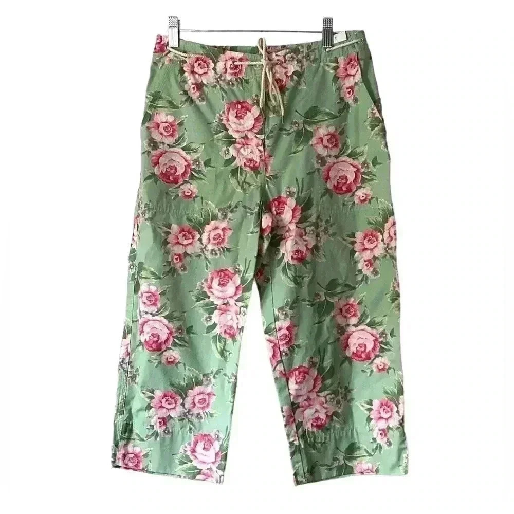 Vintage Lauren Ralph Lauren Cottagecore Rose Floral Capris Rope Drawstring 6P